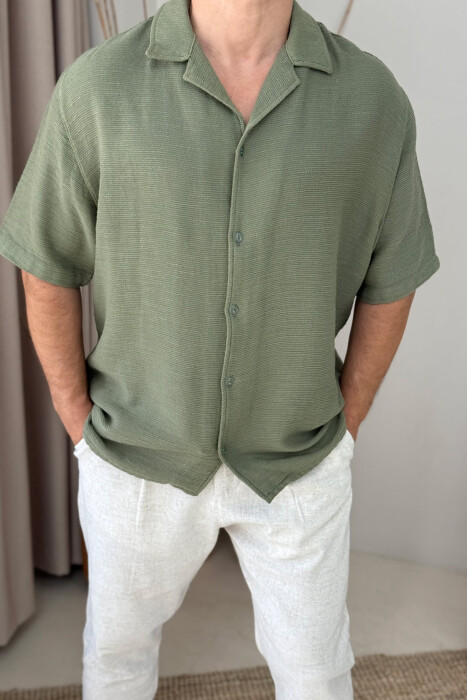 SHORT SLEEVES ONE COLOR MEN SHIRT OLIVE/ULLI - 2