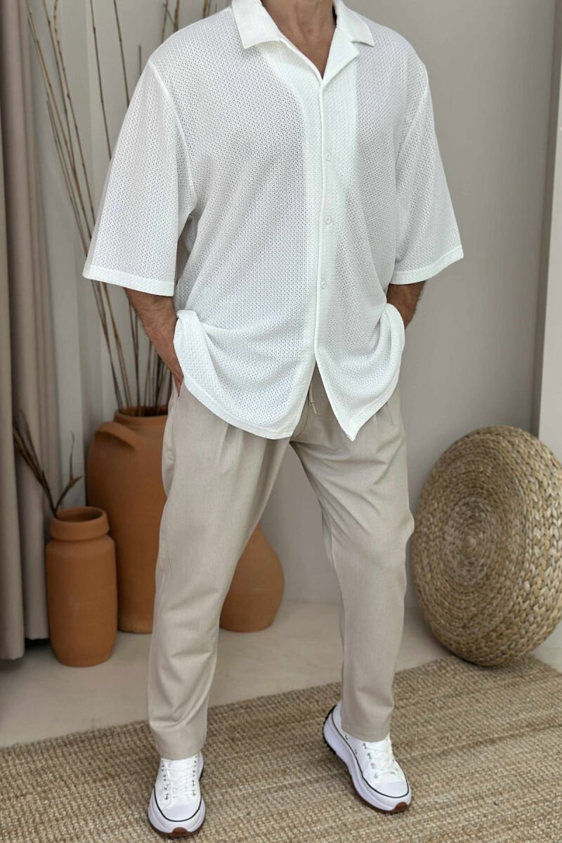 SHORT SLEEVES ONE COLOR MEN SHIRT WHITE-E BARDHE - 1