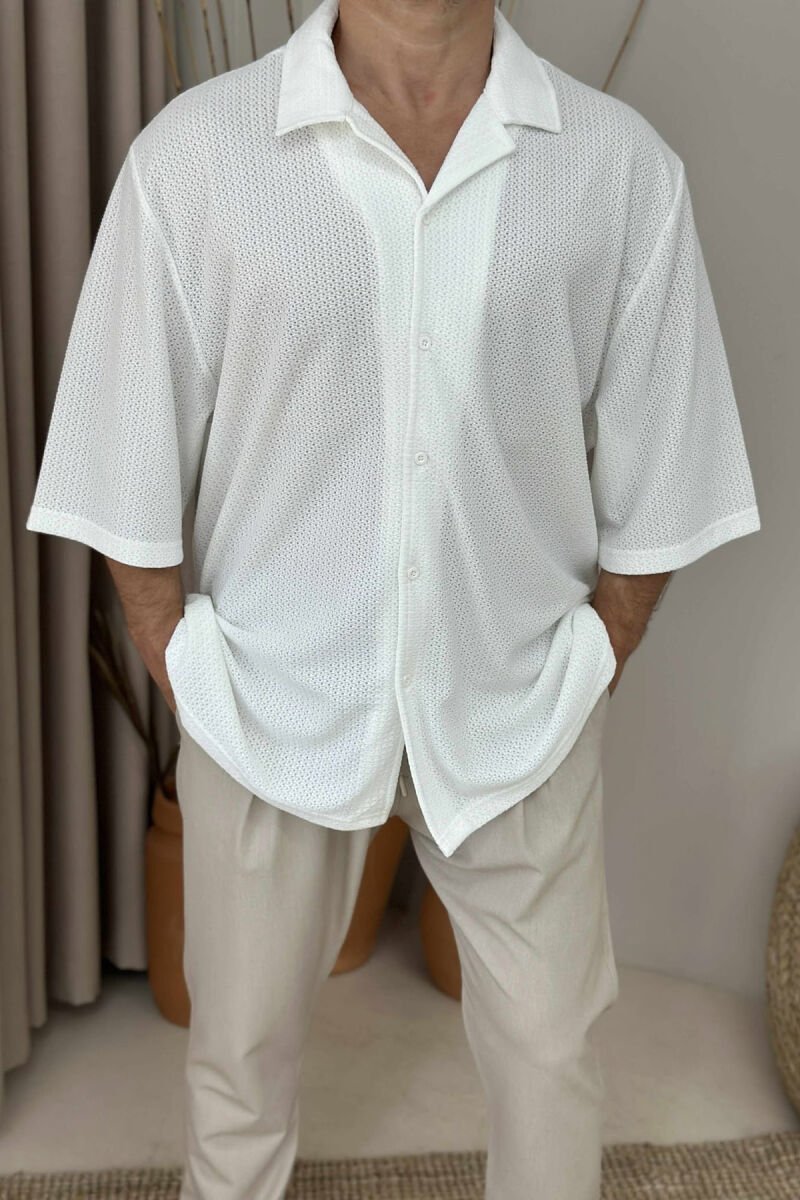 SHORT SLEEVES ONE COLOR MEN SHIRT WHITE-E BARDHE - 3