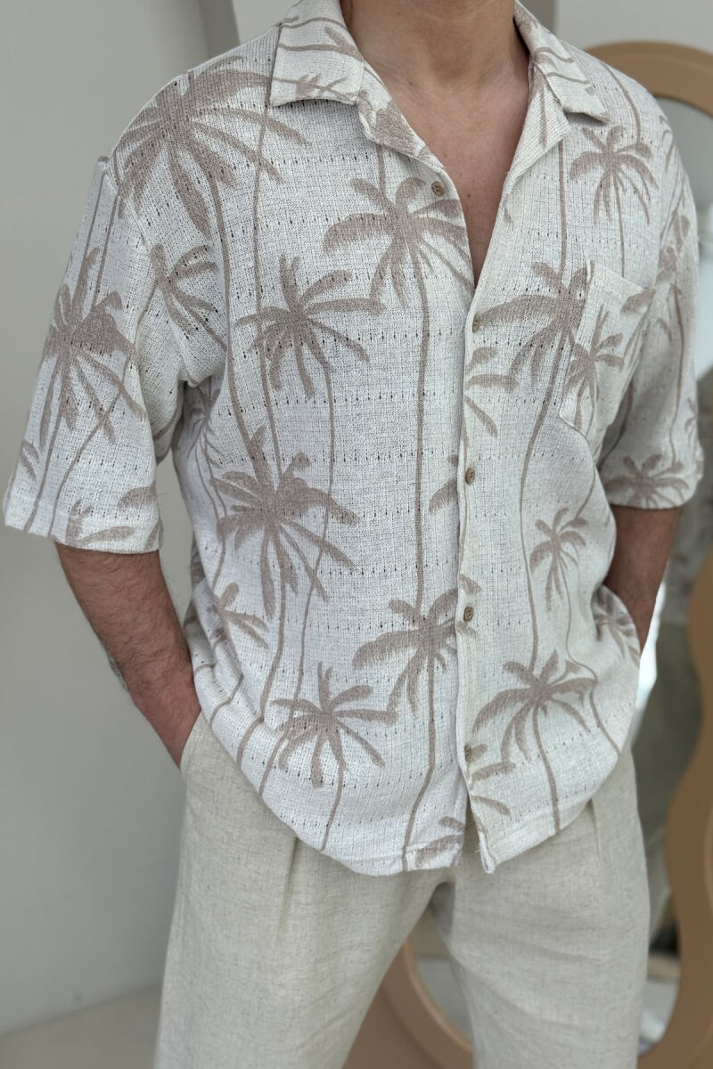 SHORT SLEEVES PALM TREE PRINTS MEN SHIRT CREAM/KREM - 2