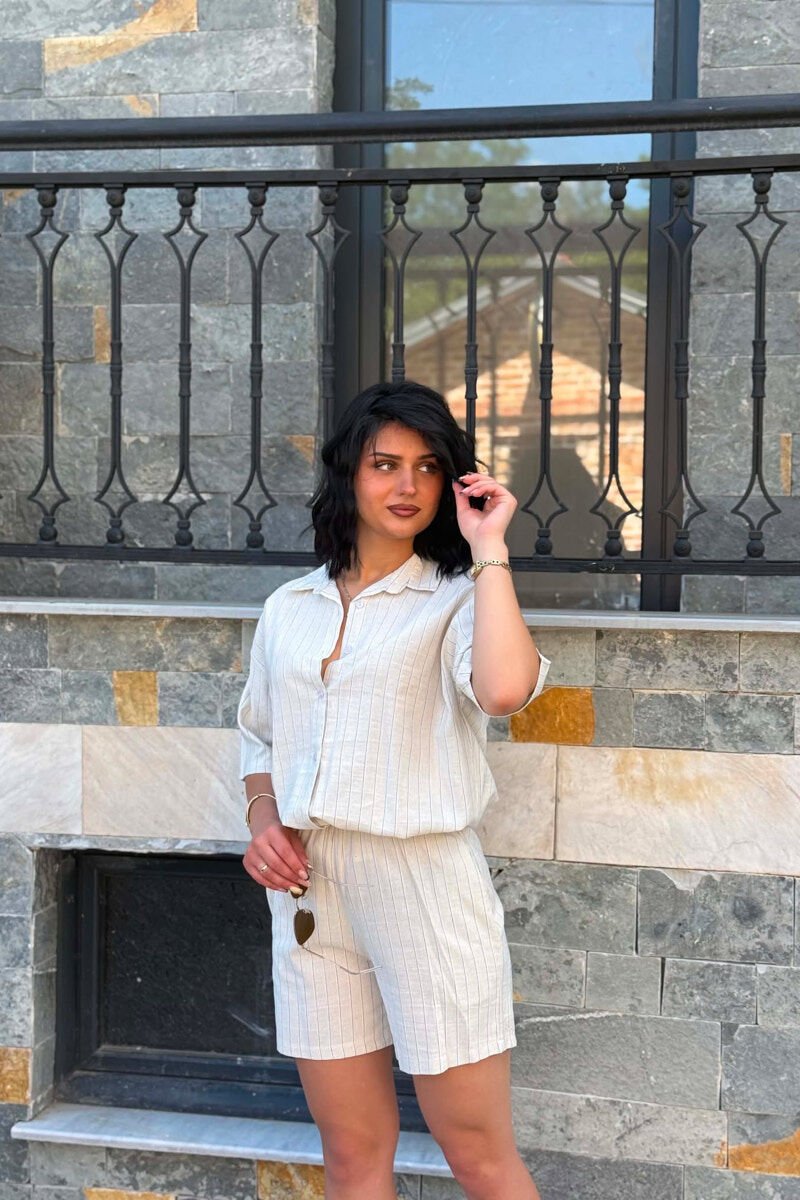 SHORT SLEEVES SHIRT+SHORT SWEATPANTS WOMEN SET CREAM+BLUE/KREM-BLU - 4