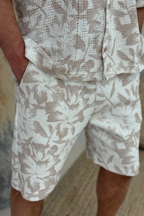 SHORT SLEEVES SHIRT+SHORTS DESIGNED MEN SET BEIGE/BEZHE - 3