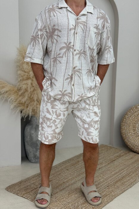 SHORT SLEEVES SHIRT+SHORTS DESIGNS MEN SET BEIGE/BEZHE - KLAUDIO FASHION