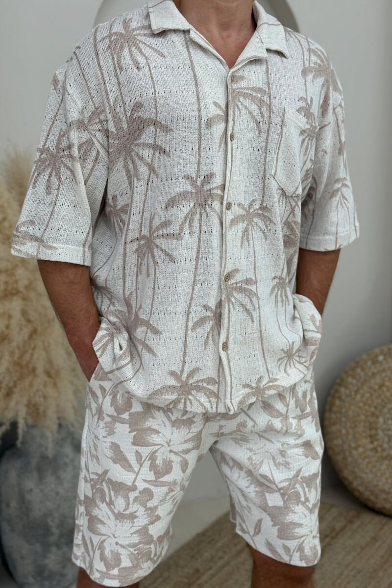 SHORT SLEEVES SHIRT+SHORTS DESIGNS MEN SET BEIGE/BEZHE - 5