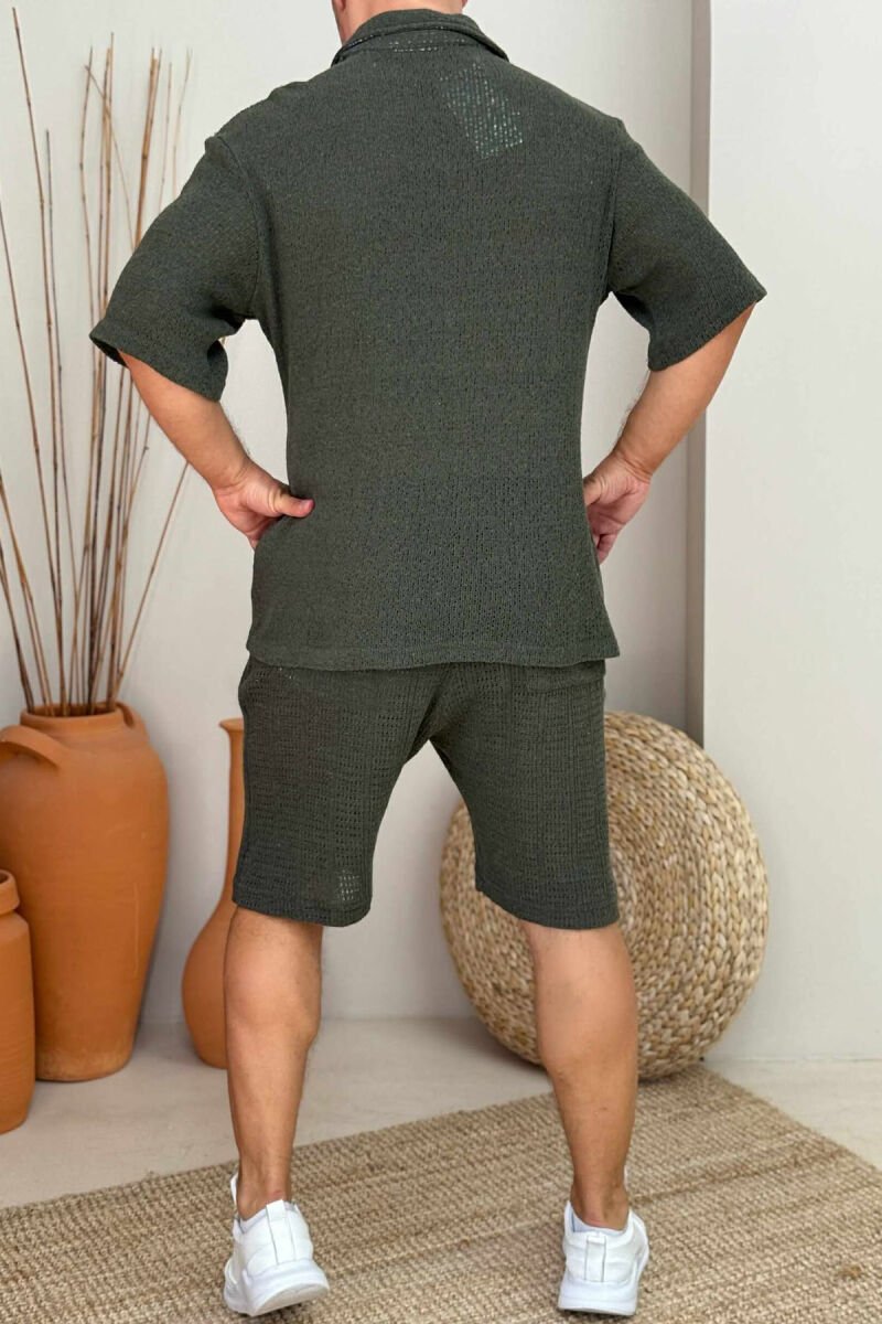 SHORT SLEEVES SHIRT+SHORTS ONE COLOR MEN SET DARK GREEN/JEE - 3