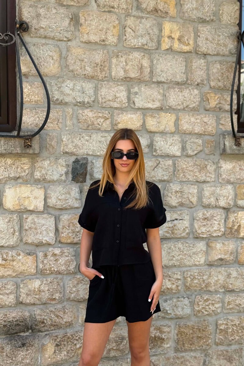 SHORT SLEEVES SHIRT+SHORTS ONE COLOR WOMEN SET BLACK/ E ZEZE - 3