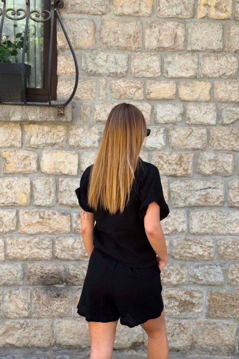 SHORT SLEEVES SHIRT+SHORTS ONE COLOR WOMEN SET BLACK/ E ZEZE - 4