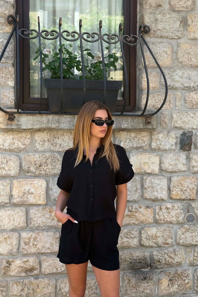SHORT SLEEVES SHIRT+SHORTS ONE COLOR WOMEN SET BLACK/ E ZEZE - 5
