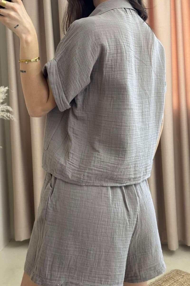 SHORT SLEEVES SHIRT+SHORTS ONE COLOR WOMEN SET GREY/GRI - 5