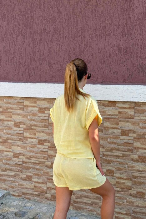 SHORT SLEEVES SHIRT+SHORTS ONE COLOR WOMEN SET YELLOW/E VERDHE - 2
