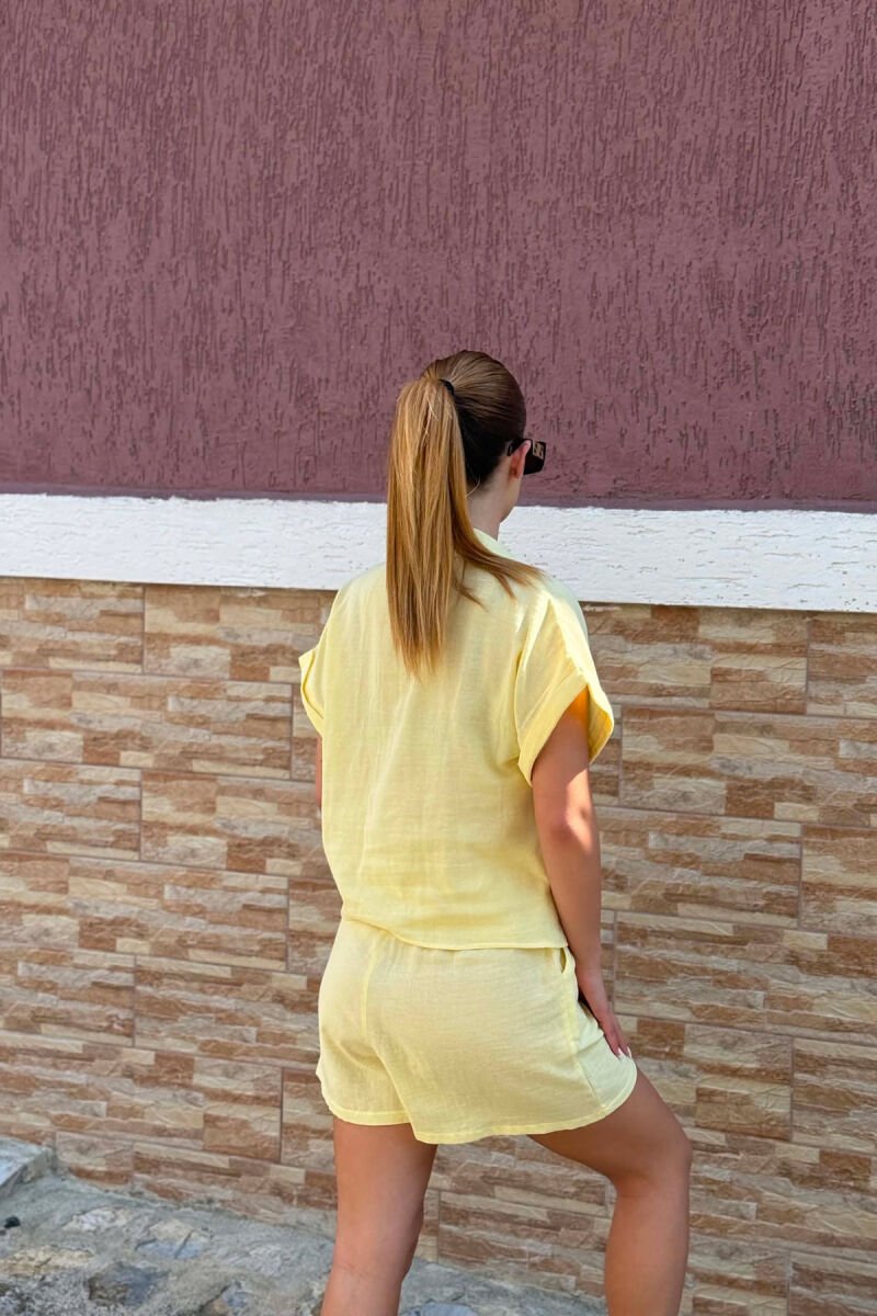 SHORT SLEEVES SHIRT+SHORTS ONE COLOR WOMEN SET YELLOW/E VERDHE - 2