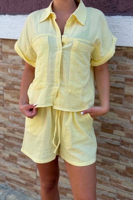 SHORT SLEEVES SHIRT+SHORTS ONE COLOR WOMEN SET YELLOW/E VERDHE - 5