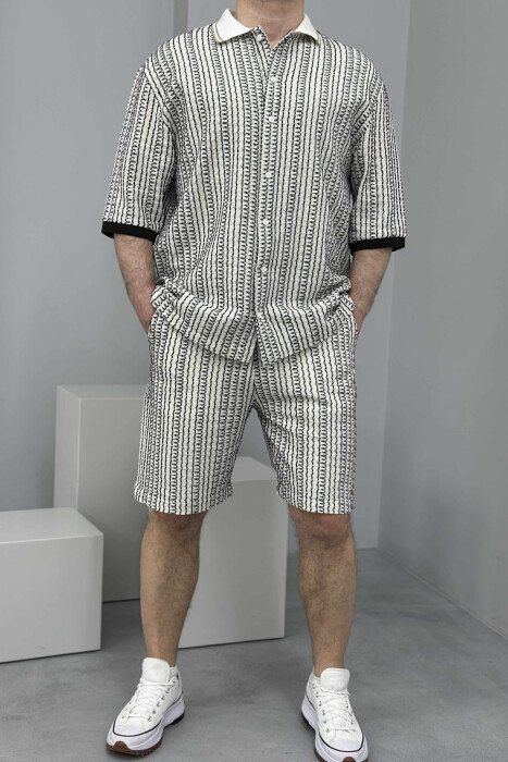 SHORT SLEEVES SHIRT+TROUSERS DESIGNED MEN SET BLACK-CREAM/ZEKR - 1