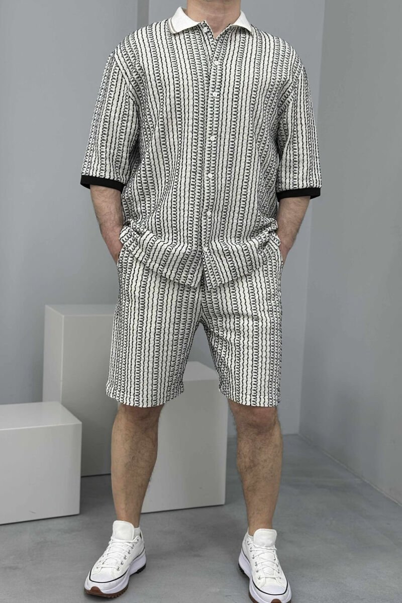 SHORT SLEEVES SHIRT+TROUSERS DESIGNED MEN SET BLACK-CREAM/ZEKR - 1