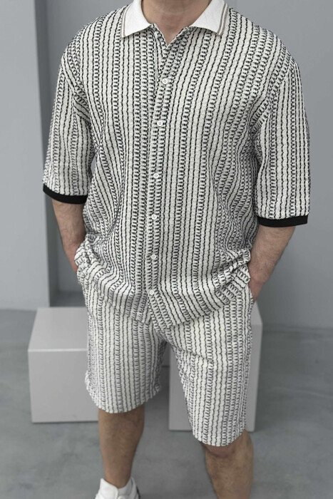 SHORT SLEEVES SHIRT+TROUSERS DESIGNED MEN SET BLACK-CREAM/ZEKR - 2