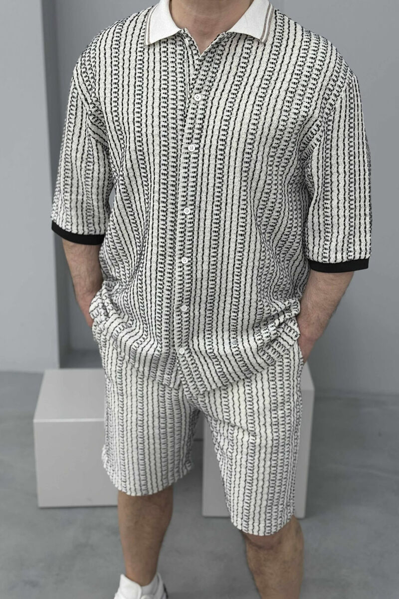 SHORT SLEEVES SHIRT+TROUSERS DESIGNED MEN SET BLACK-CREAM/ZEKR - 2