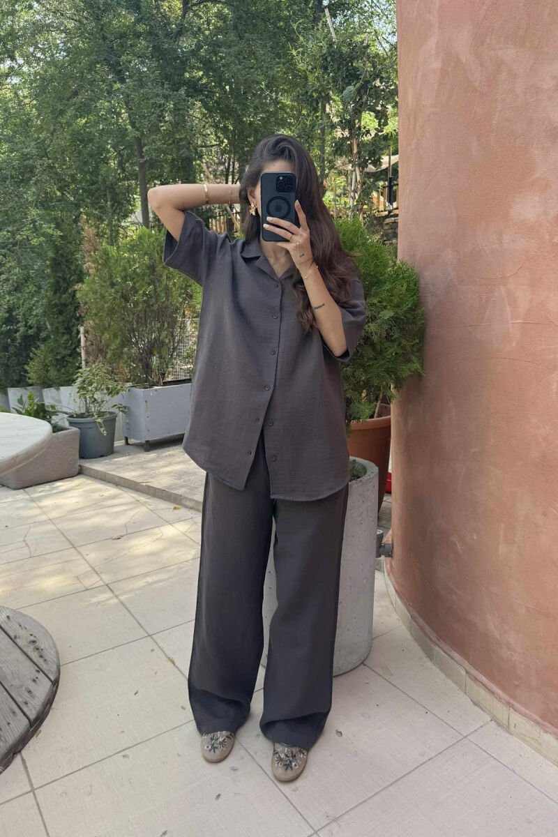 SHORT SLEEVES SHIRT+TROUSERS WOMEN SET DARK GREY/GEE - 1