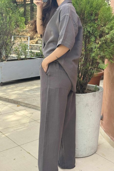 SHORT SLEEVES SHIRT+TROUSERS WOMEN SET DARK GREY/GEE - 4
