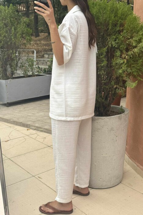 SHORT SLEEVES SHIRT+TROUSERS ONE COLOR WOMEN SET WHITE-E BARDHE - 4
