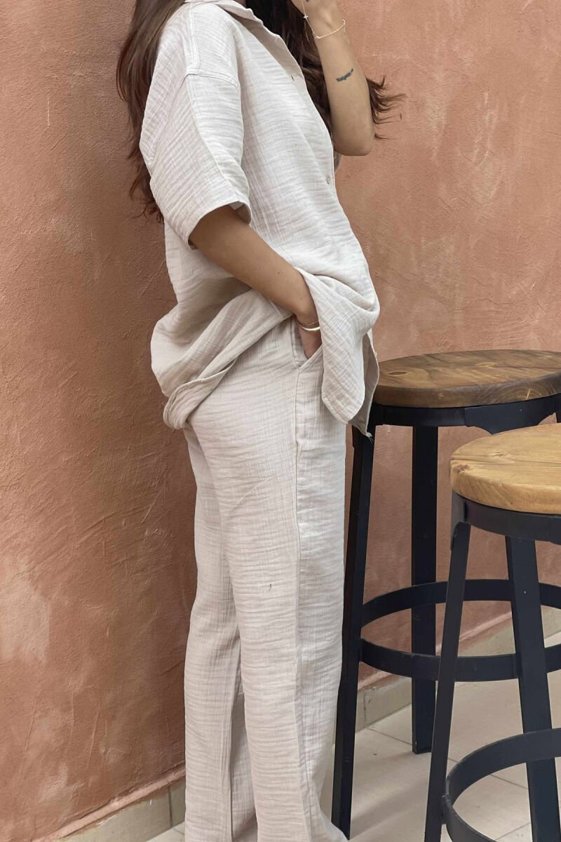 SHORT SLEEVES SHIRT+TROUSERS SIMPLE WOMEN SET LIGHT BEIGE/BZHZB - 5