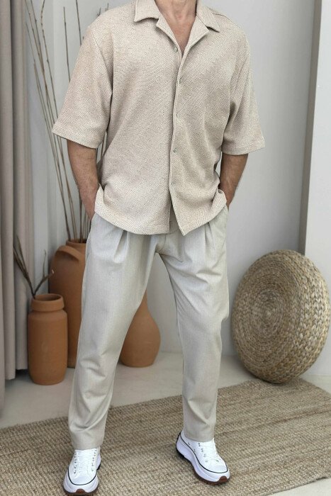 SHORT SLEEVES SIMPLE MEN SHIRT BEIGE/BEZHE - 