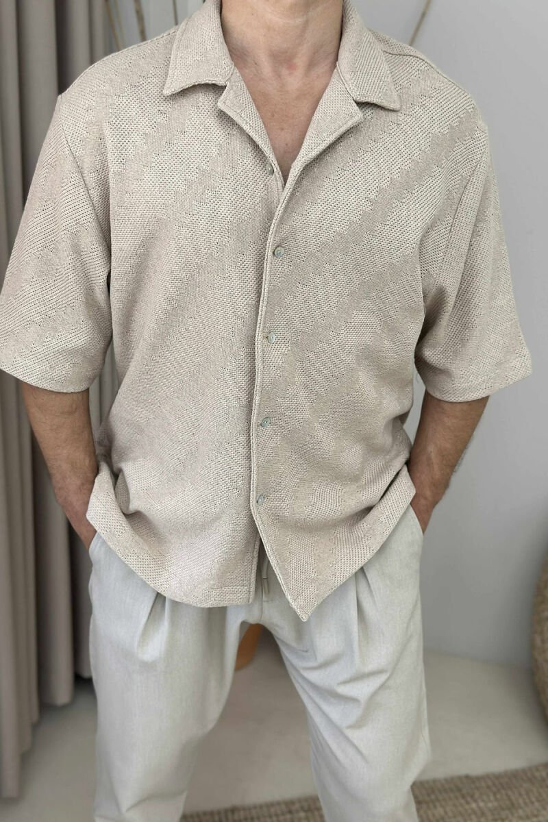 SHORT SLEEVES SIMPLE MEN SHIRT BEIGE/BEZHE - 2