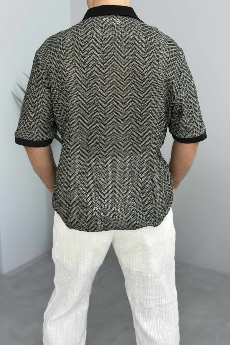 SHORT SLEEVES SIMPLE MEN SHIRT BLACK-WHITE/ZEBA - 2