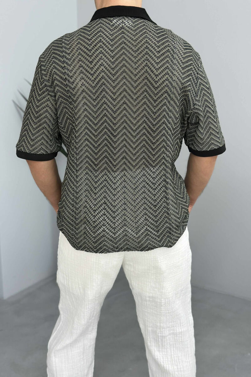 SHORT SLEEVES SIMPLE MEN SHIRT BLACK-WHITE/ZEBA - 2