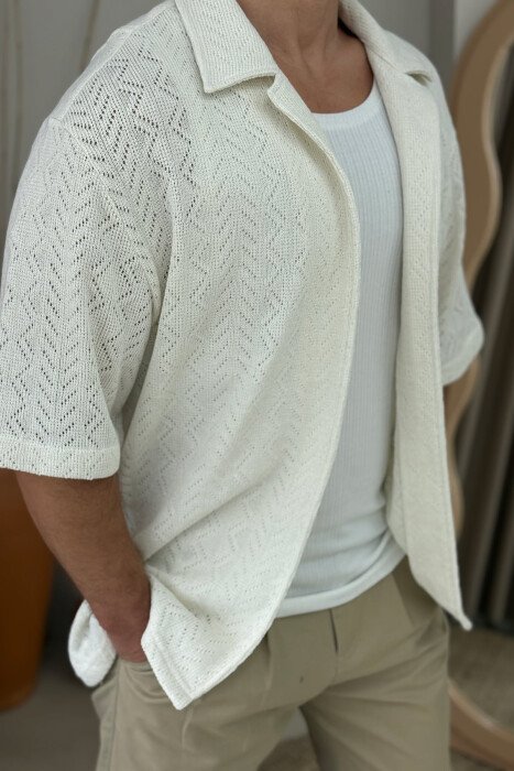 SHORT SLEEVES SIMPLE MEN SHIRT CREAM/KREM - 3