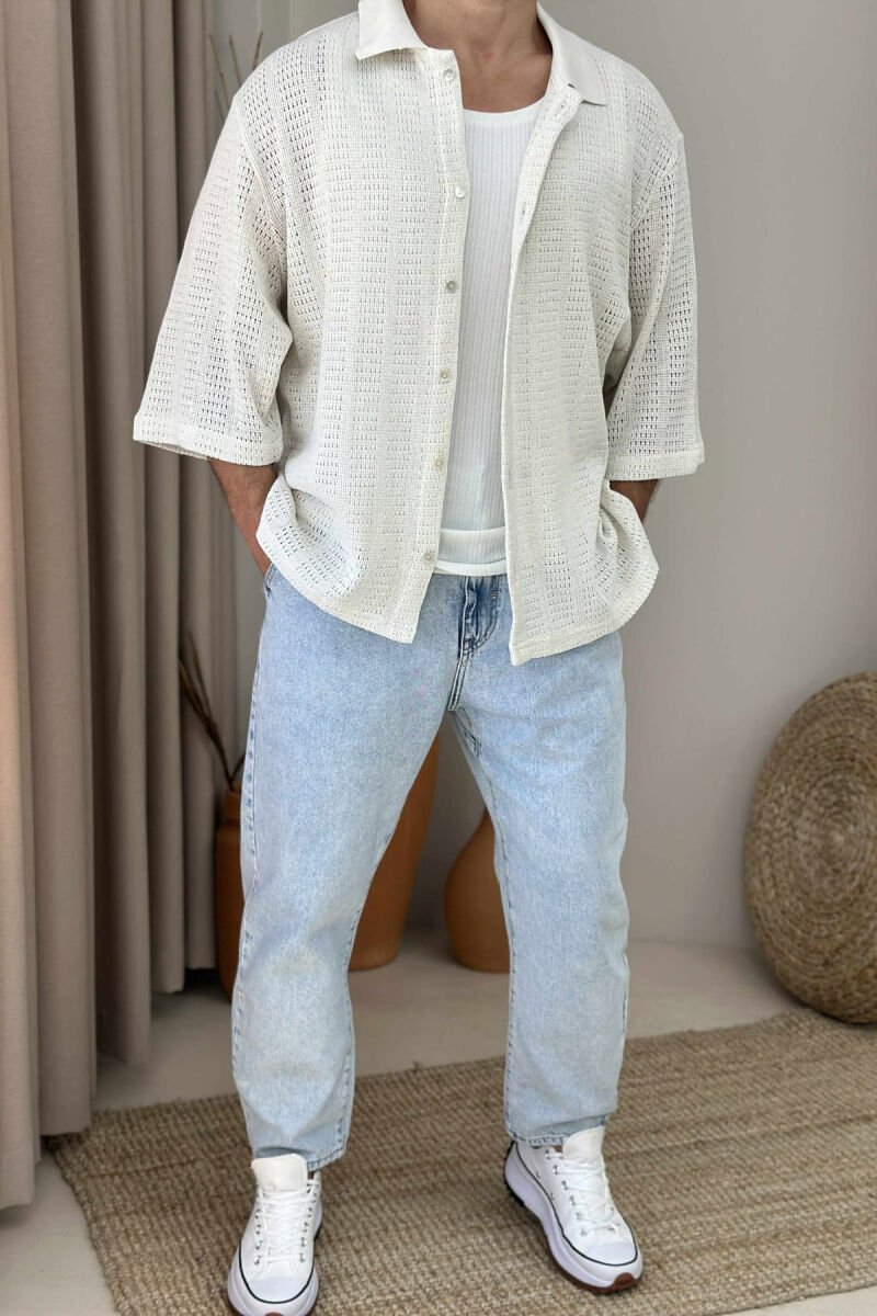 SHORT SLEEVES SIMPLE MEN SHIRT CREAM/KREM - 1