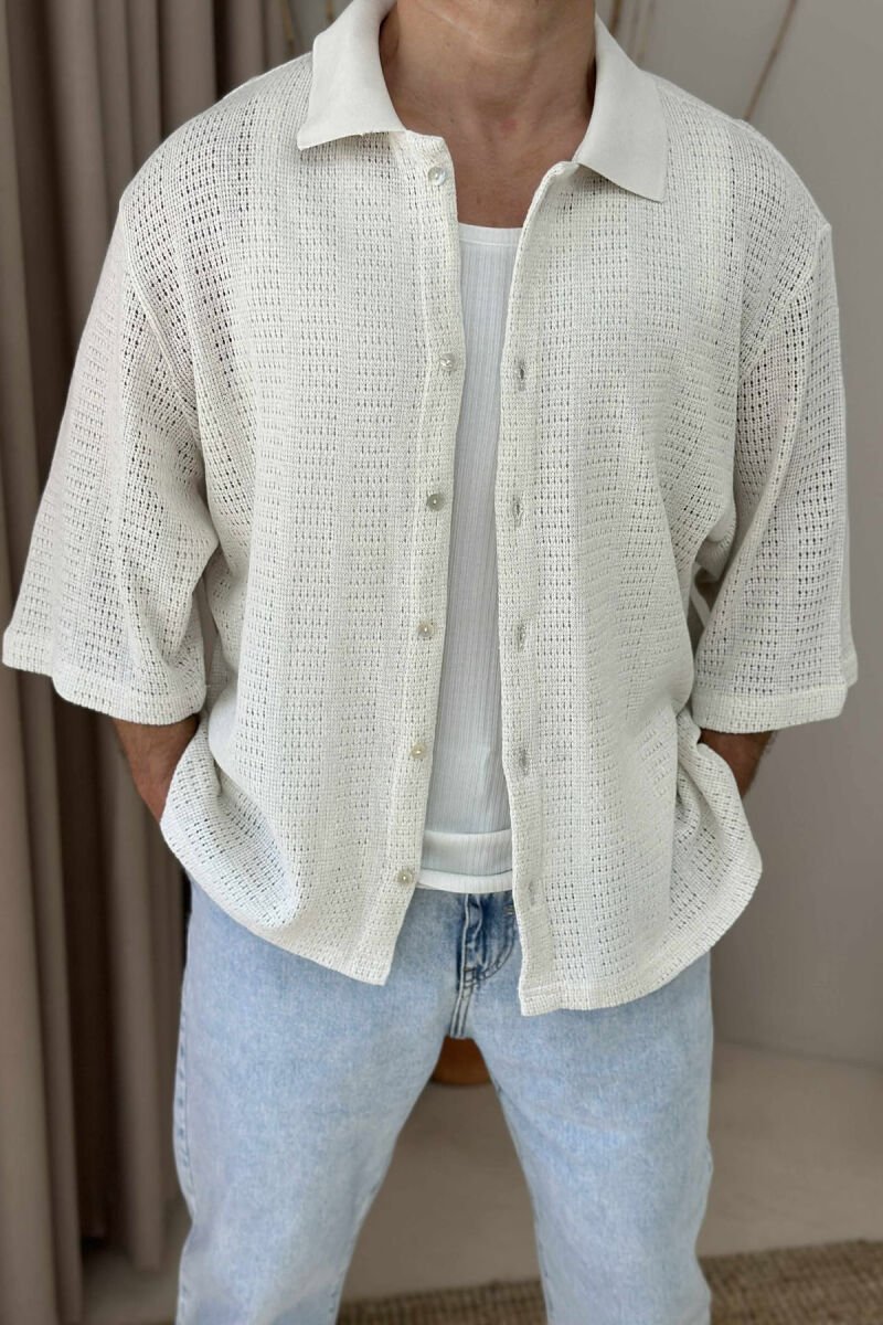 SHORT SLEEVES SIMPLE MEN SHIRT CREAM/KREM - 3