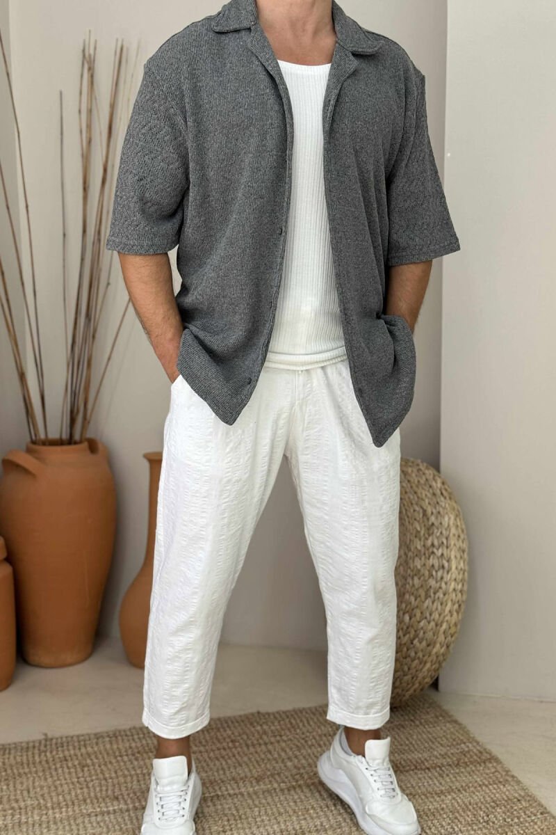 SHORT SLEEVES SIMPLE MEN SHIRT GREY/GRI - 1
