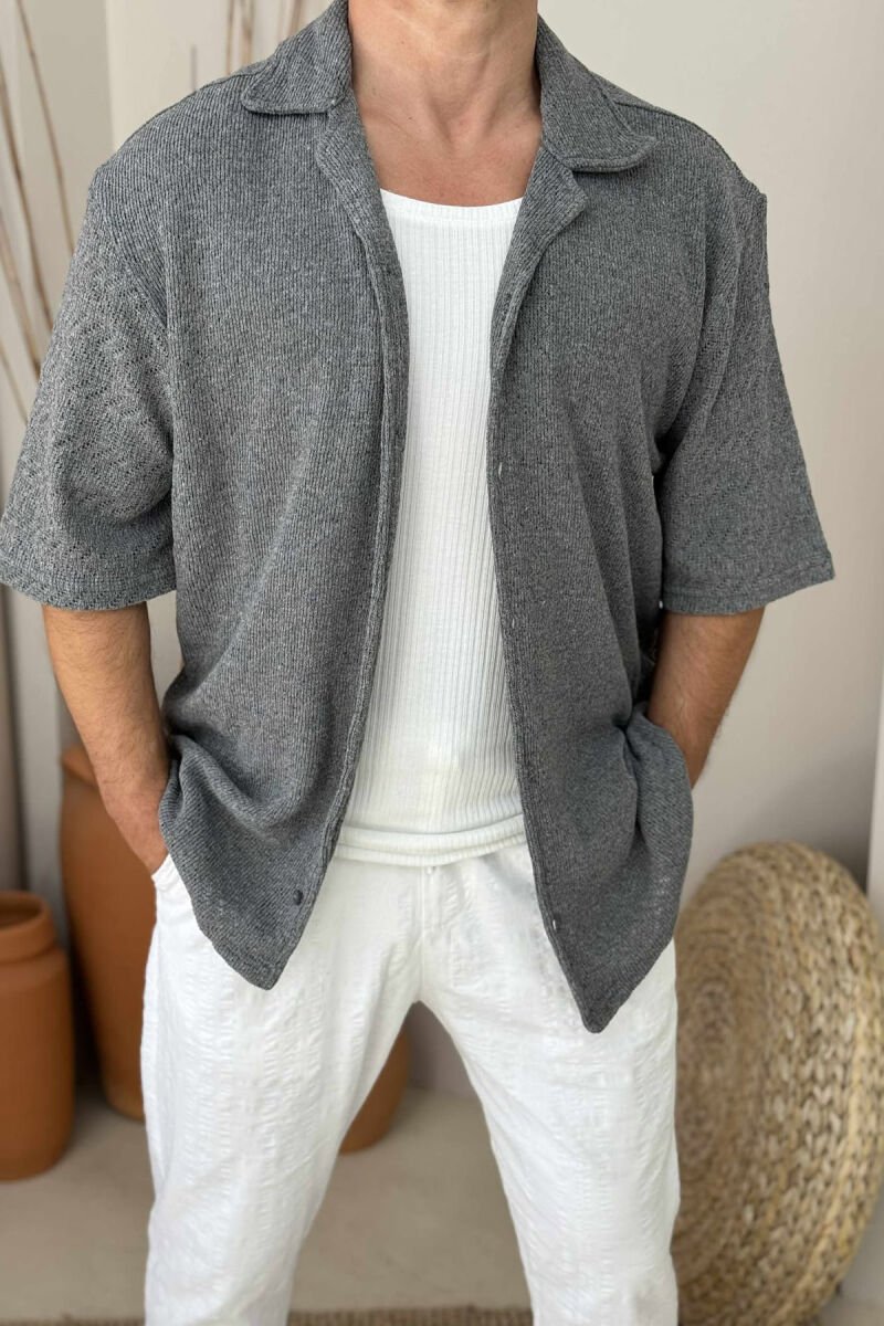 SHORT SLEEVES SIMPLE MEN SHIRT GREY/GRI - 3