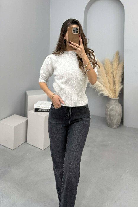 SHORT SLEEVES SIMPLE WOMEN SWEATER LIGHT GREY/GZ 