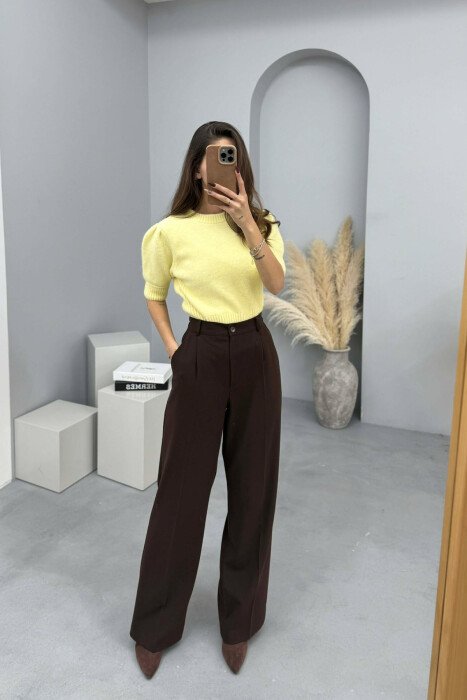 SHORT SLEEVES SIMPLE WOMEN SWEATER YELLOW/E VERDHE - 1