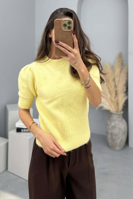 SHORT SLEEVES SIMPLE WOMEN SWEATER YELLOW/E VERDHE - 4