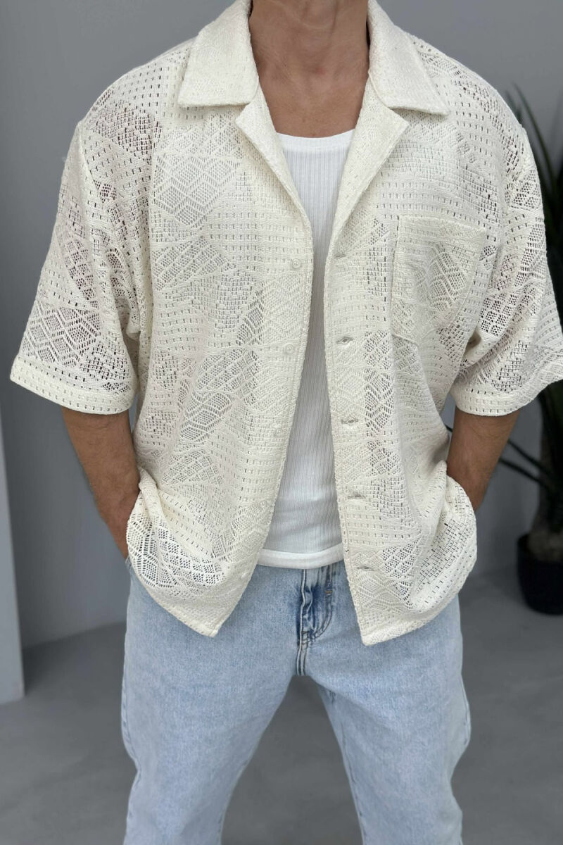 SHORT SLEEVES SINGLE POCKET MEN SHIRT CREAM/KREM - 3