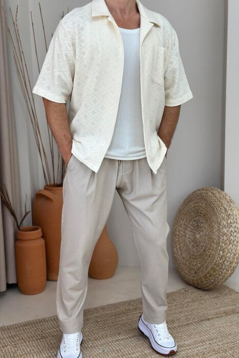 SHORT SLEEVES SINGLE POCKET MEN SHIRT CREAM/KREM - 1