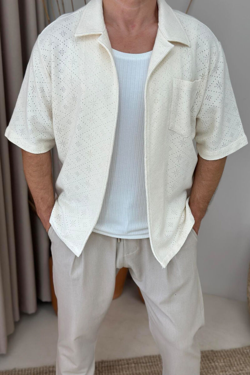 SHORT SLEEVES SINGLE POCKET MEN SHIRT CREAM/KREM - 2