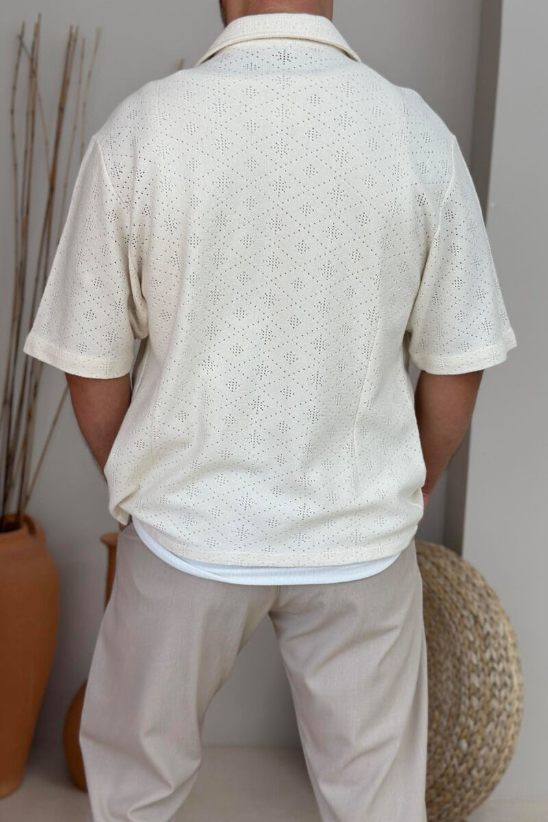SHORT SLEEVES SINGLE POCKET MEN SHIRT CREAM/KREM - 3