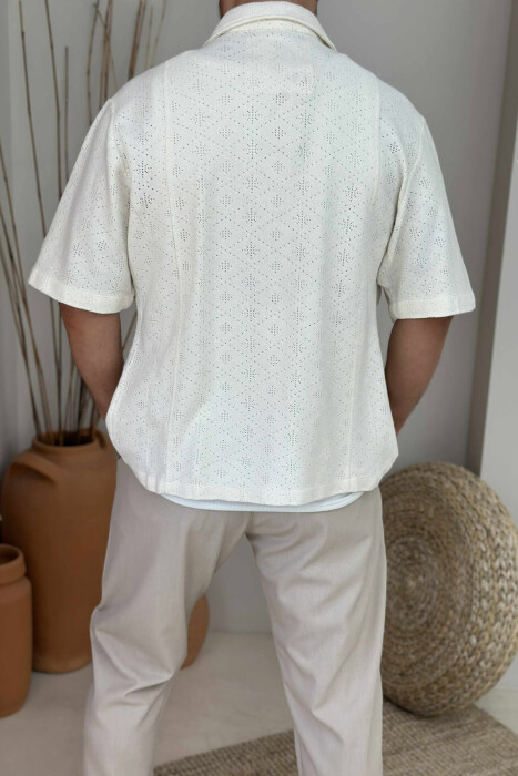 SHORT SLEEVES SINGLE POCKETS MEN SHIRT CREAM/KREM - 2