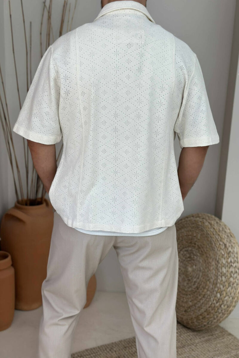 SHORT SLEEVES SINGLE POCKETS MEN SHIRT CREAM/KREM - 2