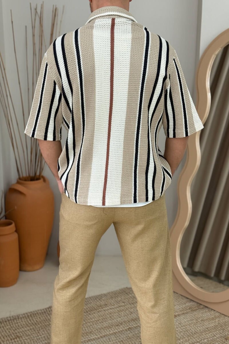 SHORT SLEEVES STRIPED MEN SHIRT BEIGE/BEZHE - 3