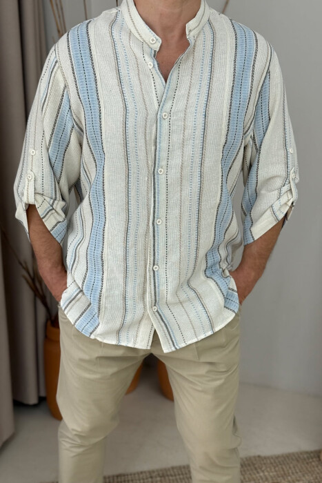 SHORT SLEEVES STRIPED MEN SHIRT LIGHTBLUE/BZ - 2