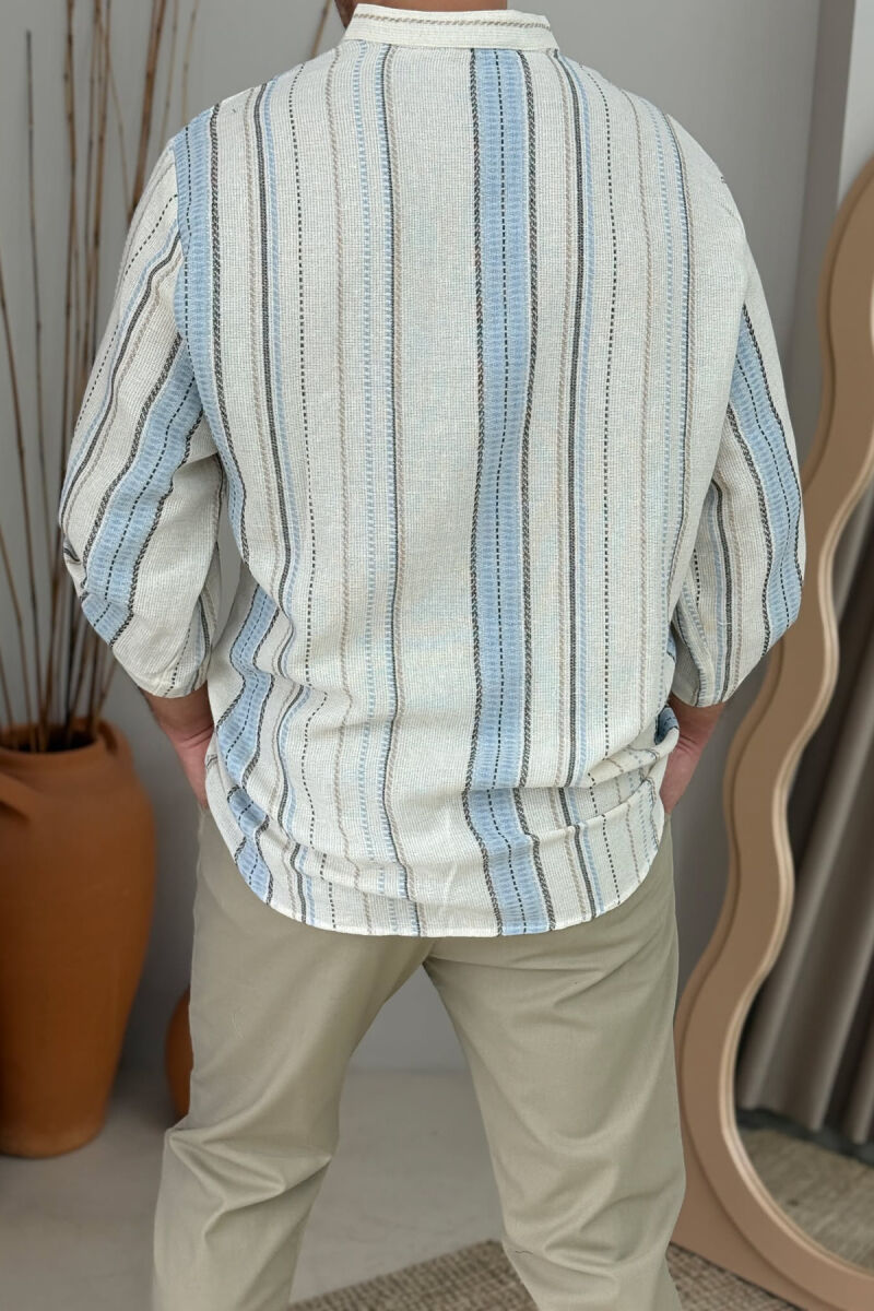 SHORT SLEEVES STRIPED MEN SHIRT LIGHTBLUE/BZ - 3