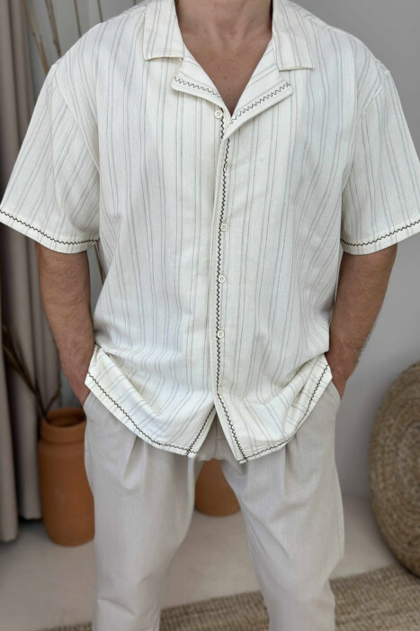 SHORT SLEEVES STRIPES MEN SHIRT CREAM/KREM - 3