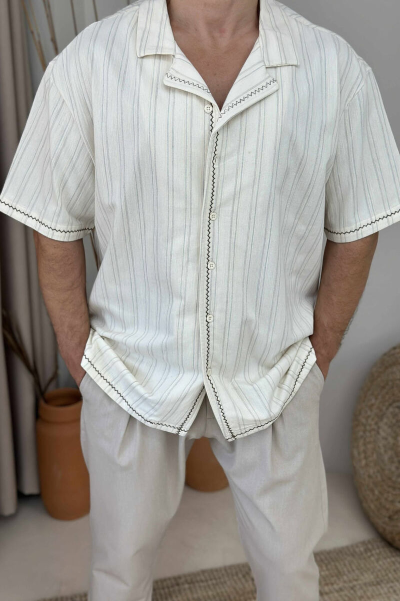 SHORT SLEEVES STRIPES MEN SHIRT CREAM/KREM - 3