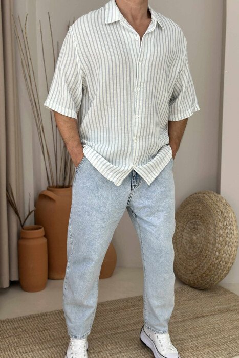 SHORT SLEEVES STRIPES MEN SHIRT LIGHTBLUE/BZ - 