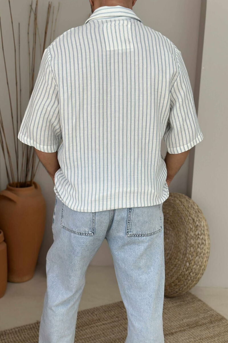 SHORT SLEEVES STRIPES MEN SHIRT LIGHTBLUE/BZ - 2