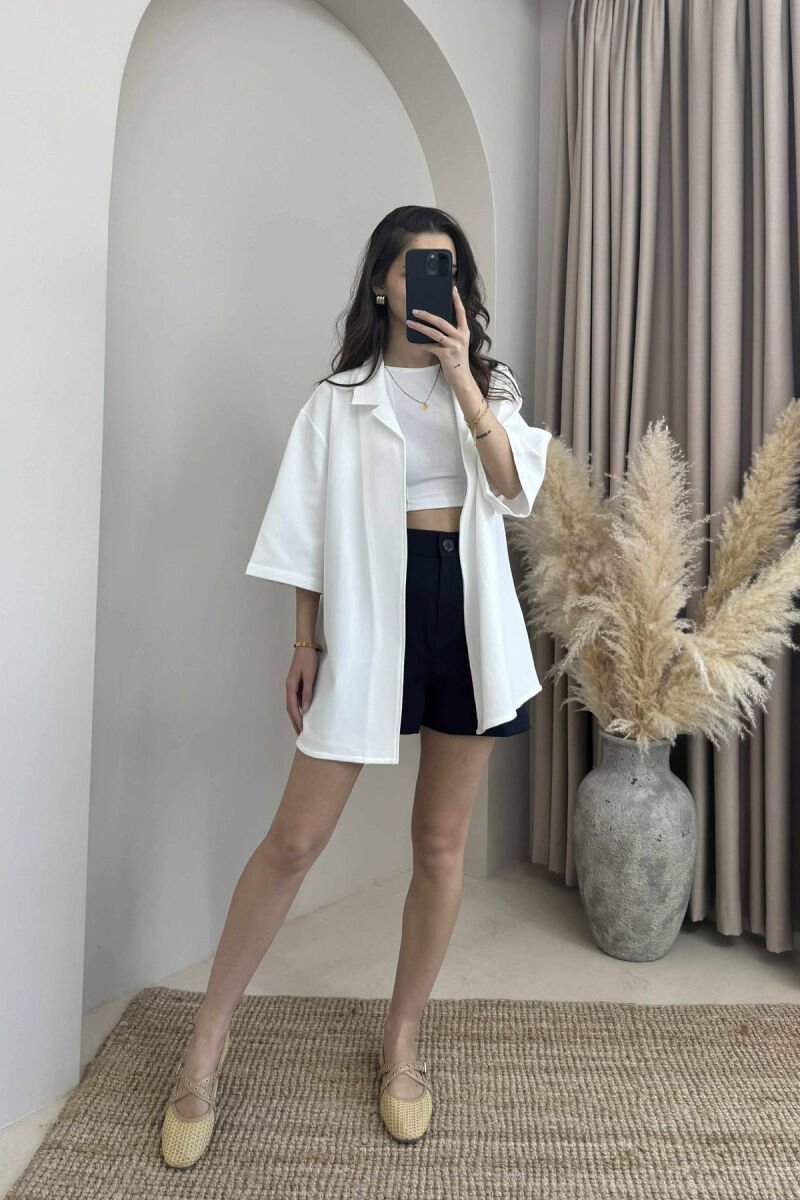 SHORT SLEEVES TEXTURED WOMEN SHIRT WHITE-E BARDHE - 1